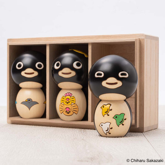さかざきちはる ペンギンこけし3体セット/特製桐箱仕様(直筆サイン&シリアルナンバー入り)