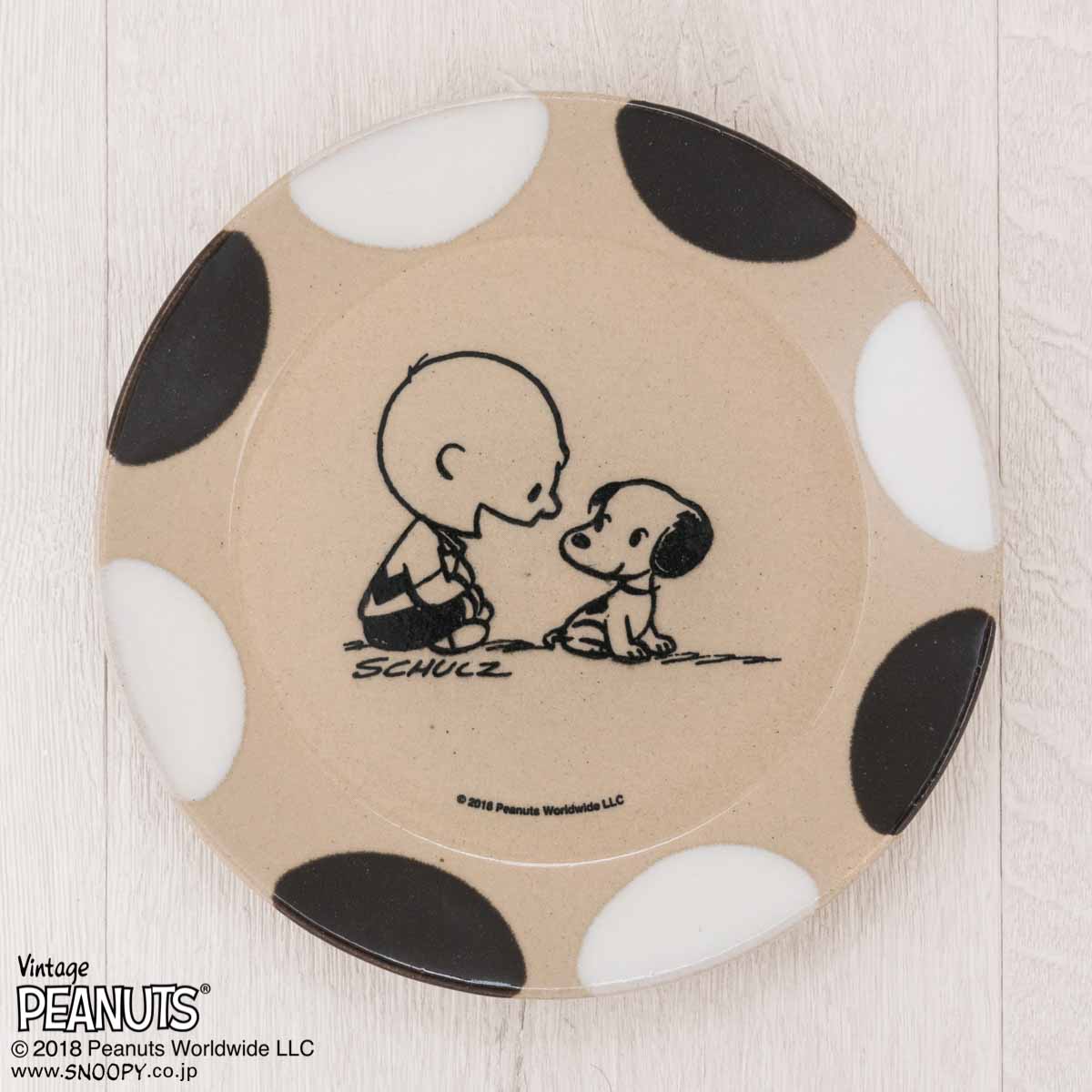 MASHICO プレート17cm PEANUTS [Charlie Brown & Snoopy] ブラック/ホワイト